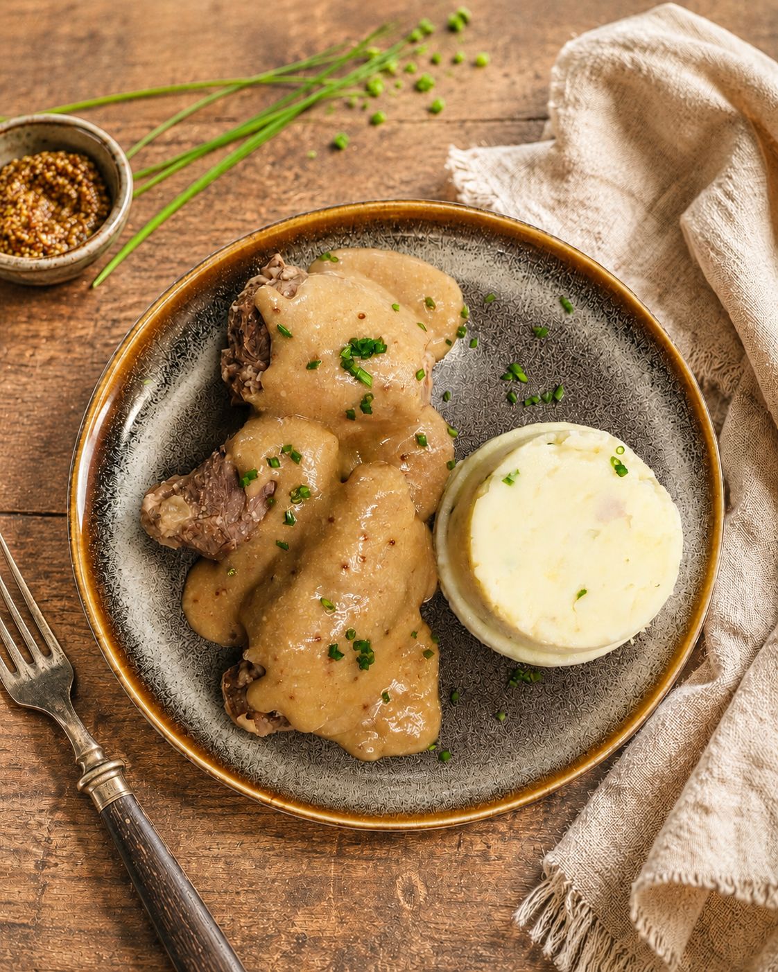 Noix de joue de porc confite à la moutarde